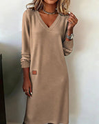 Maren | V-Neck Long Sleeve Midi Dress with Pockets for Women