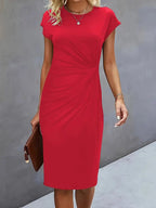 Maja | Ruched Midi Dress with Short Sleeves for Women