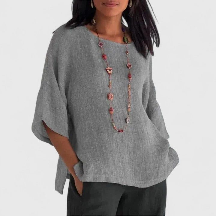 Talia | Women's Relaxed-Fit Round Neck Blouse – Weekend Errands