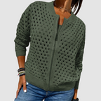 Lena | Cutout Knit Cardigan with Zip Front for Women