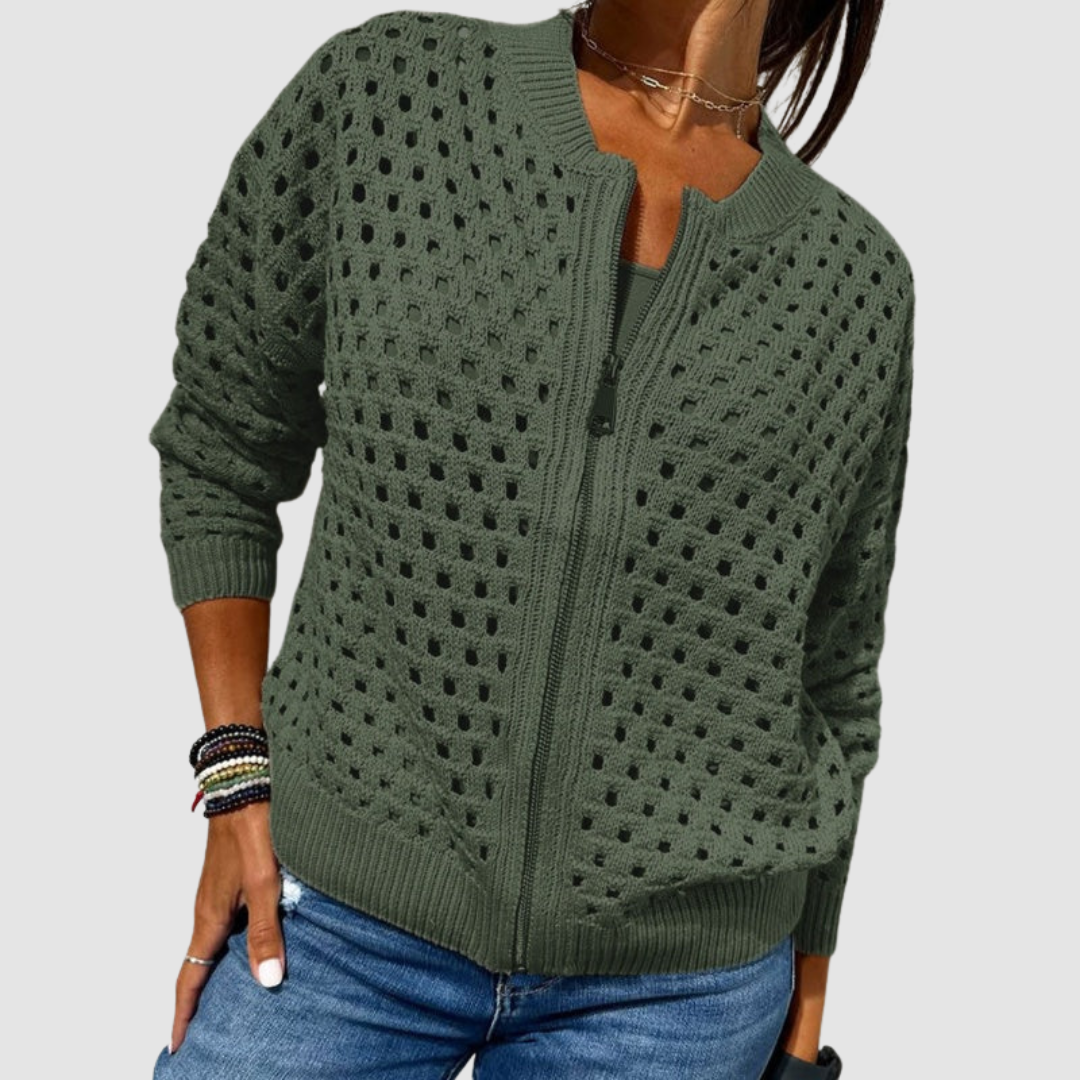 Lena | Cutout Knit Cardigan with Zip Front for Women