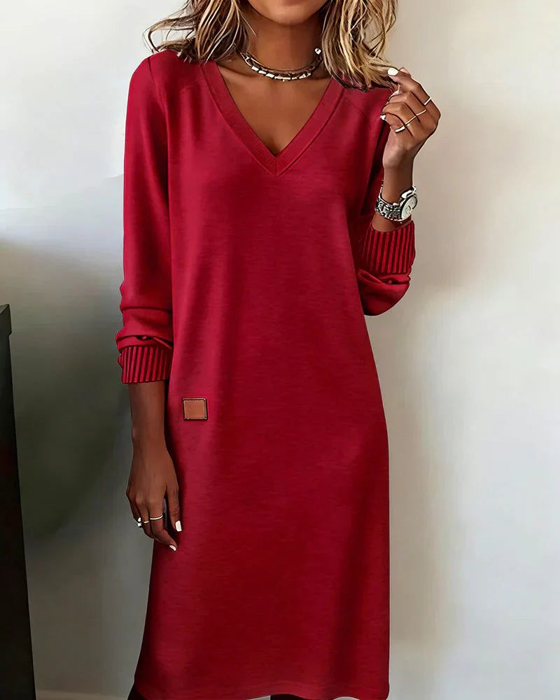 Maren | V-Neck Long Sleeve Midi Dress with Pockets for Women
