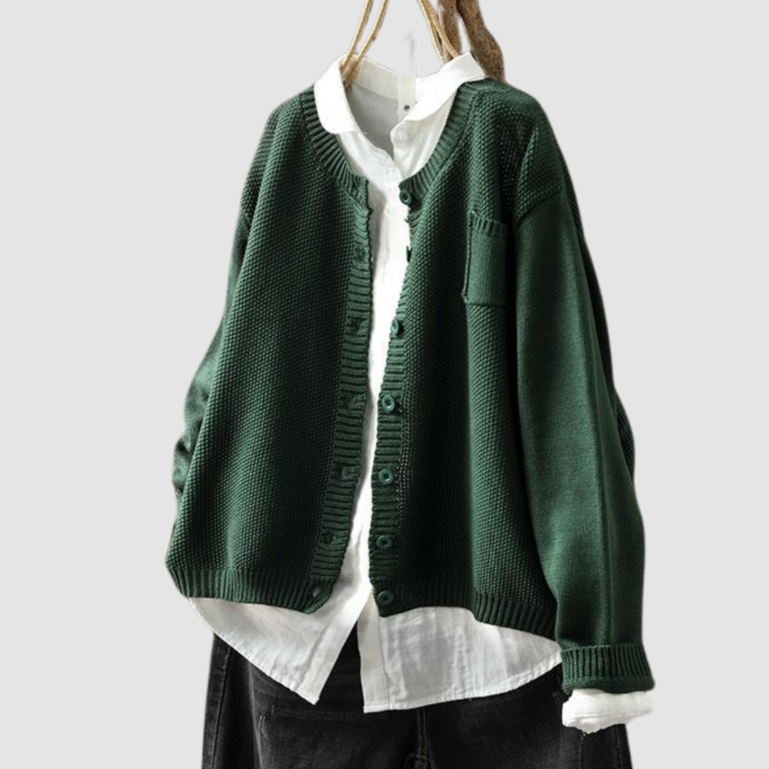 Talma | V-Neck Button-Front Knit Cardigan with Chest Pocket