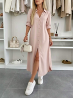 Malou | Button-Front Collared Shirt Dress with Rolled Sleeves