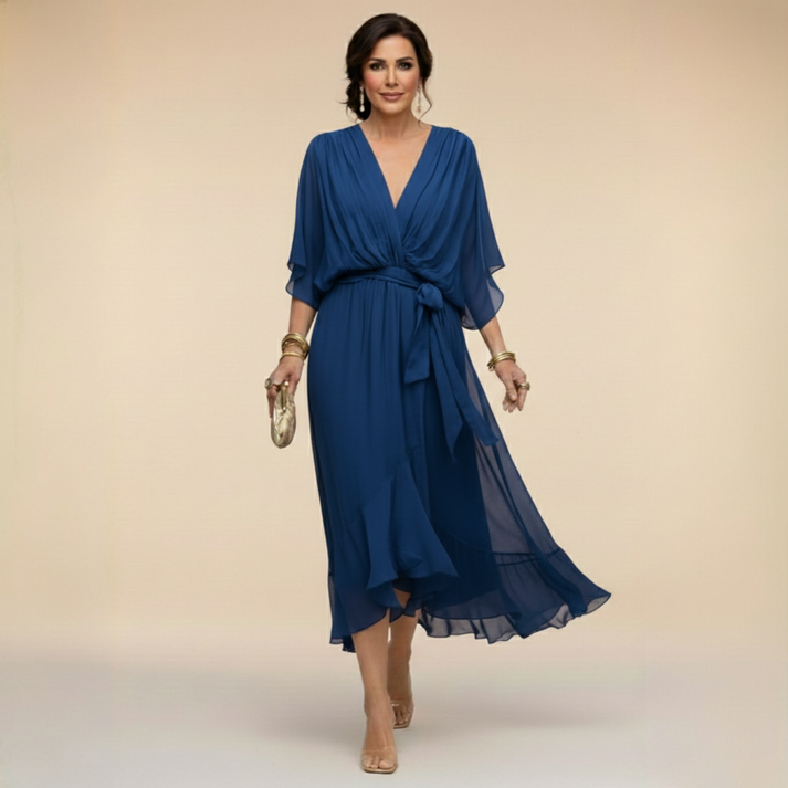 Margot | V-Neck Waist-Tie Maxi Dress for Women