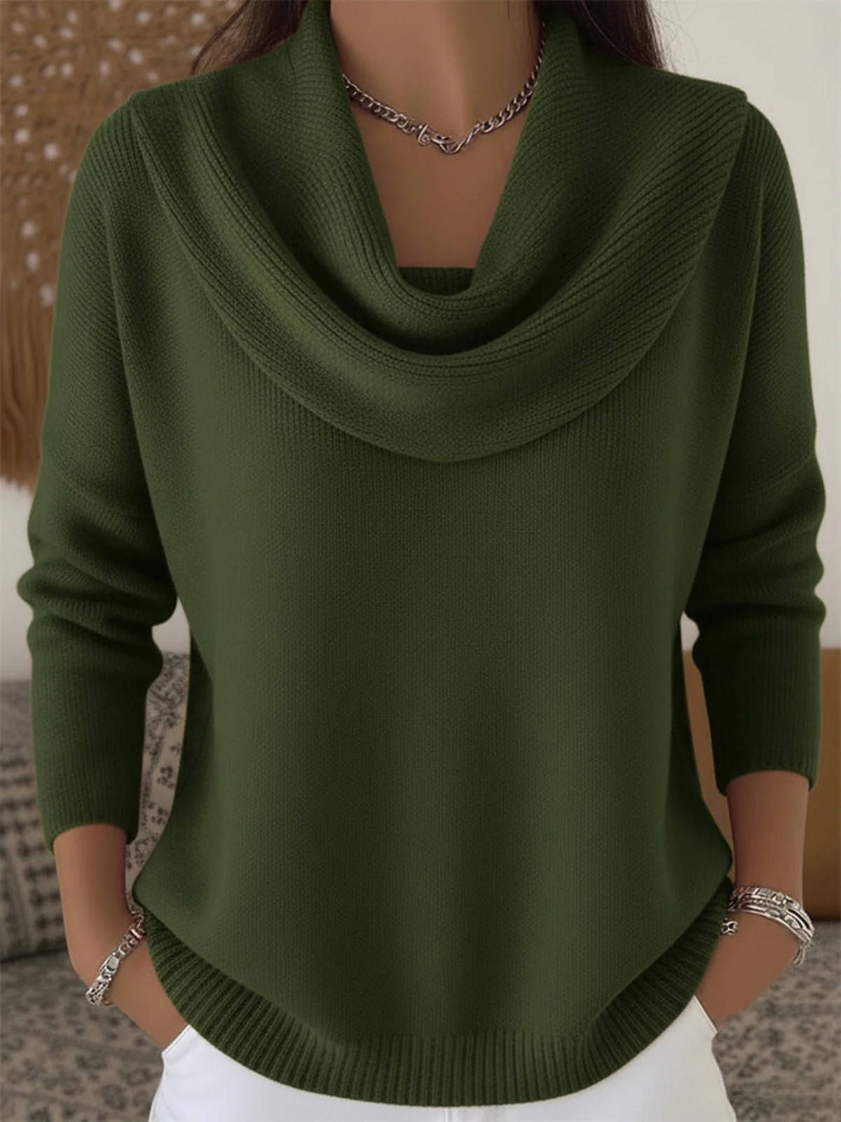 Nadine | Women's Waterfall-Neck Sweater Relaxed-Fit Knit