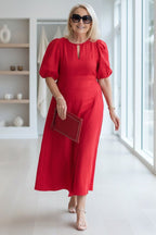 Manon | Puff Sleeve Waist-Defining Midi Dress for Women