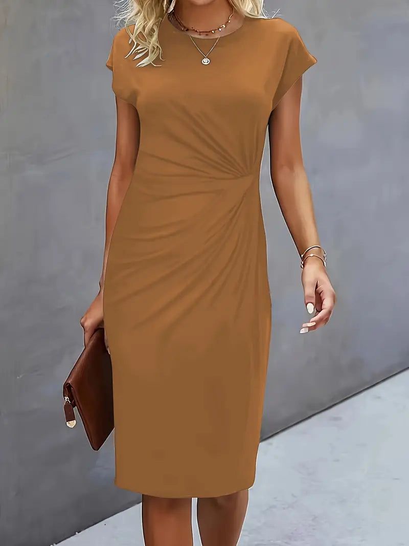 Maja | Ruched Midi Dress with Short Sleeves for Women