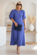 Manon | Puff Sleeve Waist-Defining Midi Dress for Women