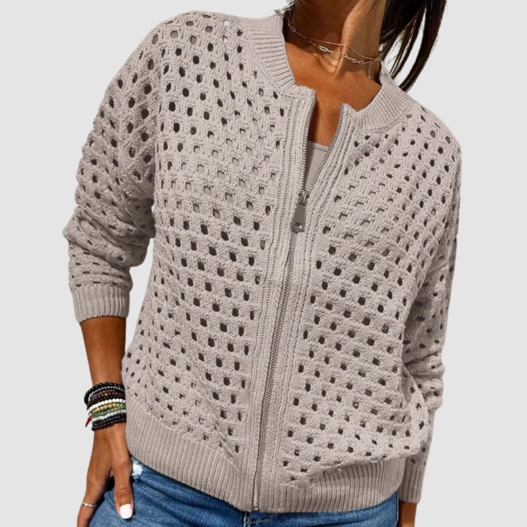 Lena | Cutout Knit Cardigan with Zip Front for Women
