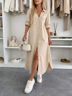 Malou | Button-Front Collared Shirt Dress with Rolled Sleeves