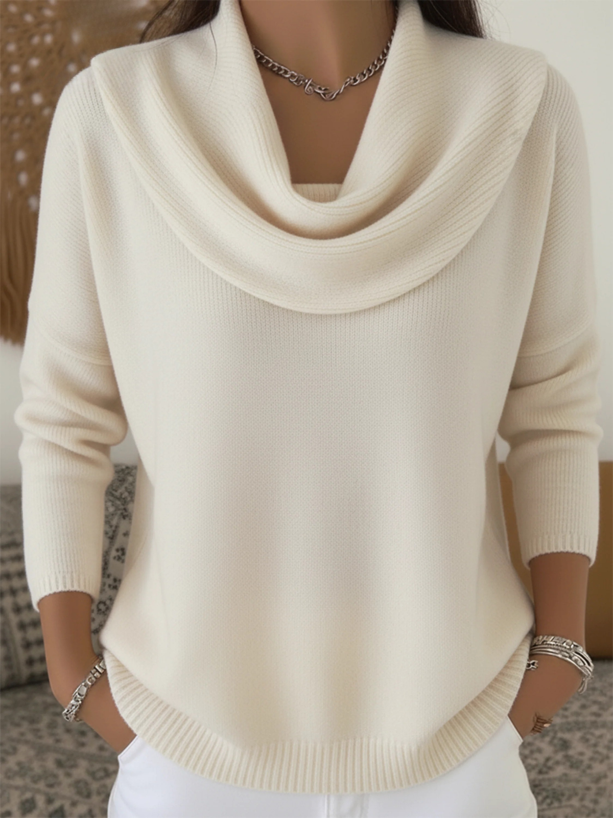 Nadine | Women's Waterfall-Neck Sweater Relaxed-Fit Knit