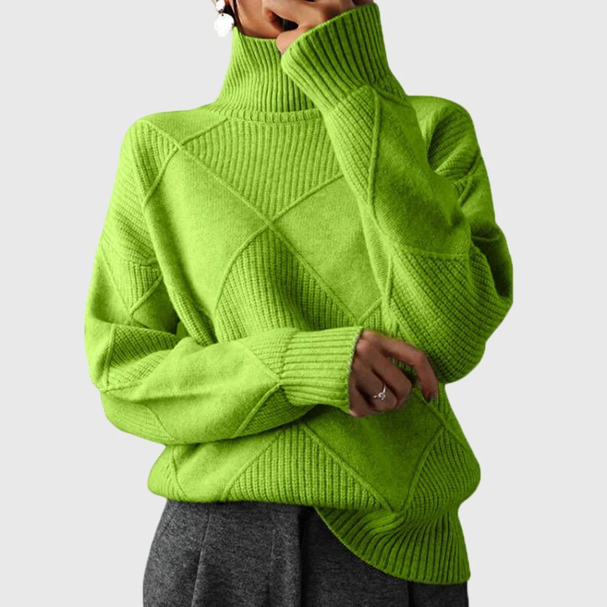 Sabrina | Women's Turtleneck Sweater Ribbed Geometric Knit