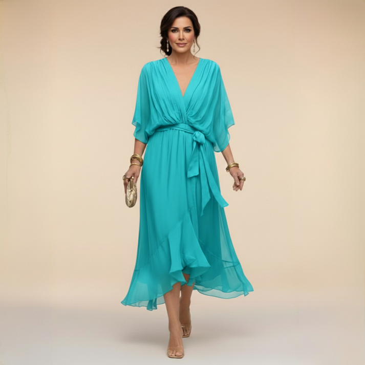 Margot | V-Neck Waist-Tie Maxi Dress for Women
