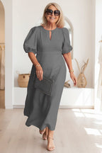 Manon | Puff Sleeve Waist-Defining Midi Dress for Women