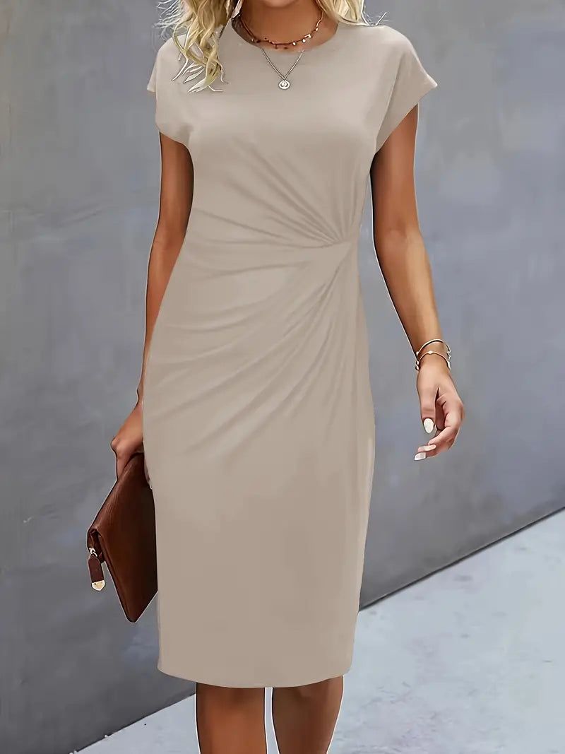Maja | Ruched Midi Dress with Short Sleeves for Women