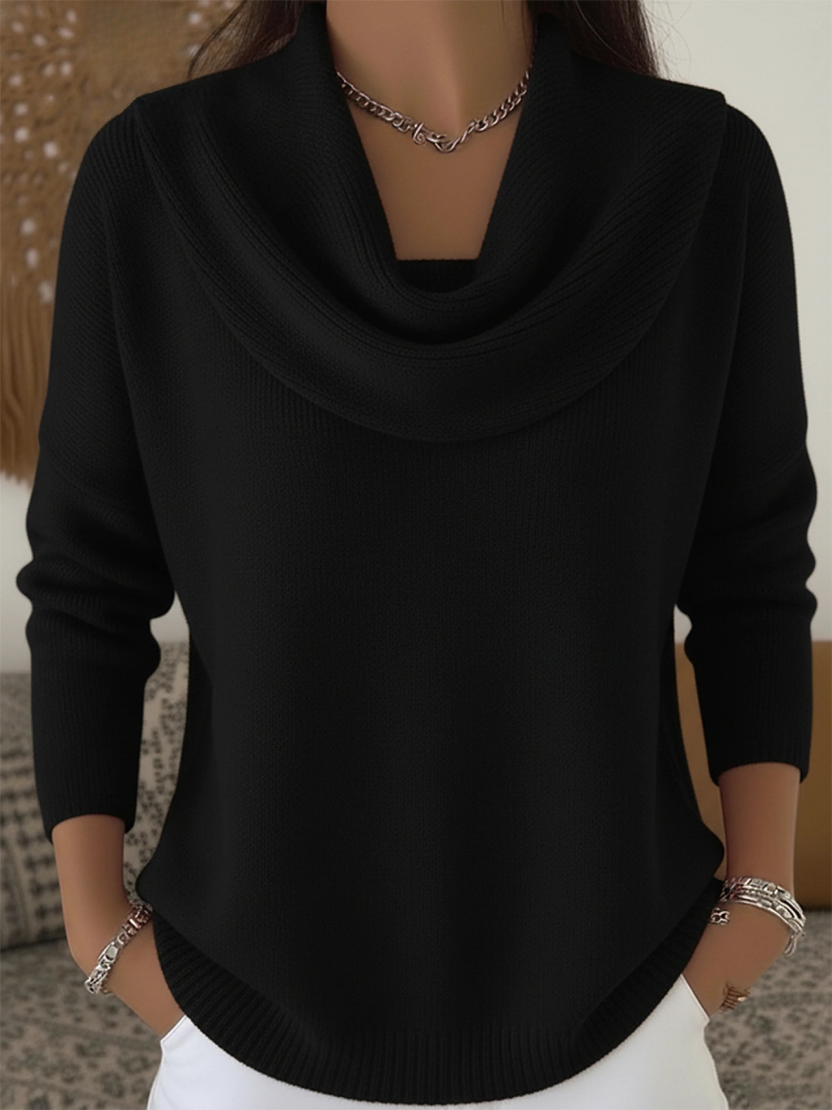 Nadine | Women's Waterfall-Neck Sweater Relaxed-Fit Knit