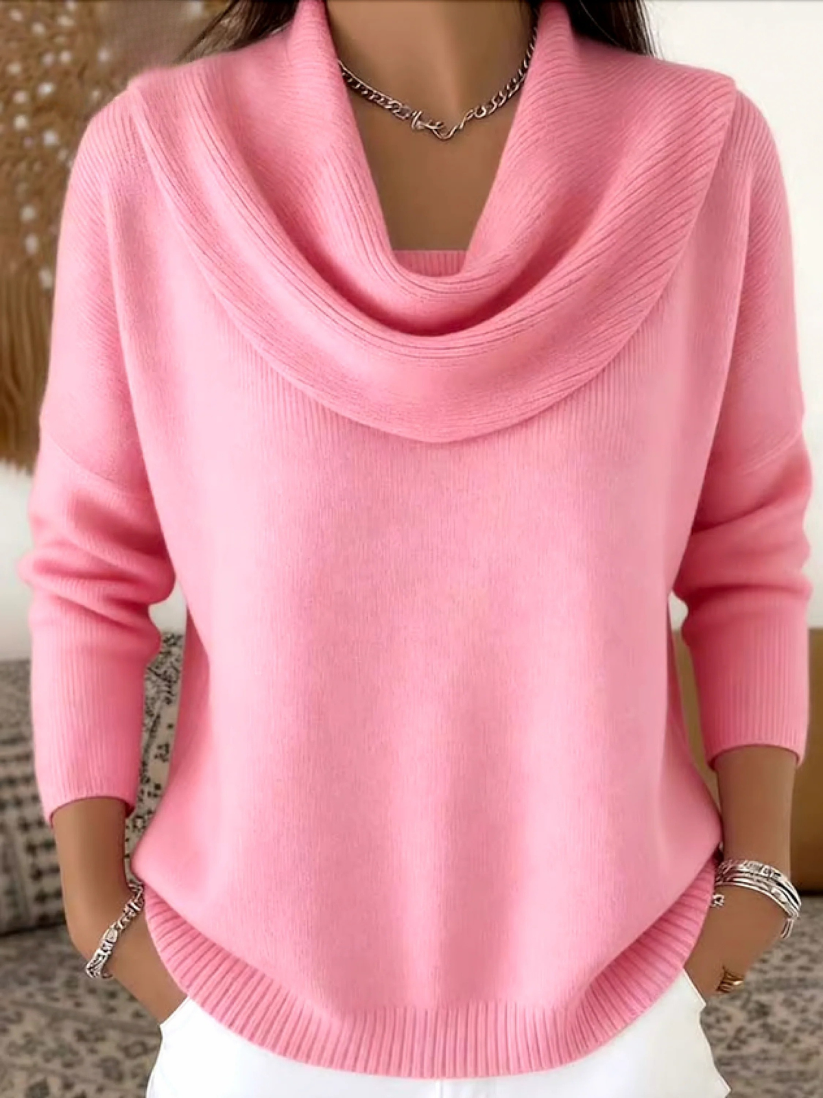Nadine | Women's Waterfall-Neck Sweater Relaxed-Fit Knit