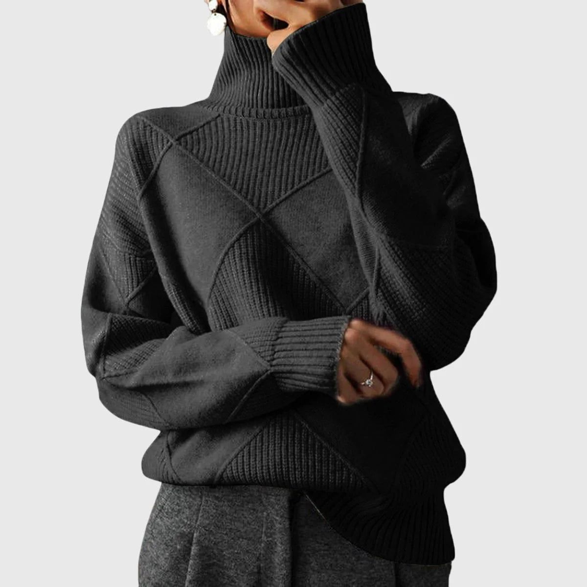 Sabrina | Women's Turtleneck Sweater Ribbed Geometric Knit