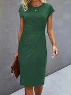 Maja | Ruched Midi Dress with Short Sleeves for Women