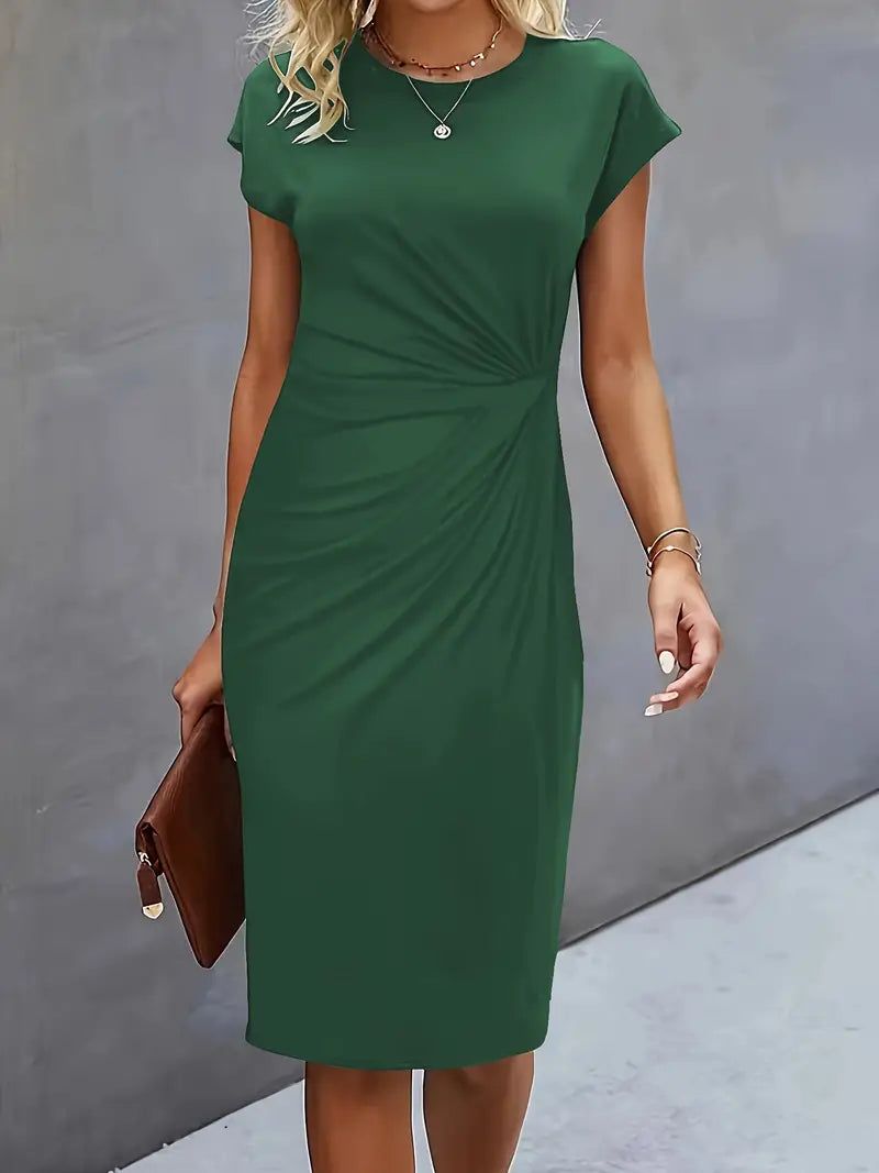 Maja | Ruched Midi Dress with Short Sleeves for Women