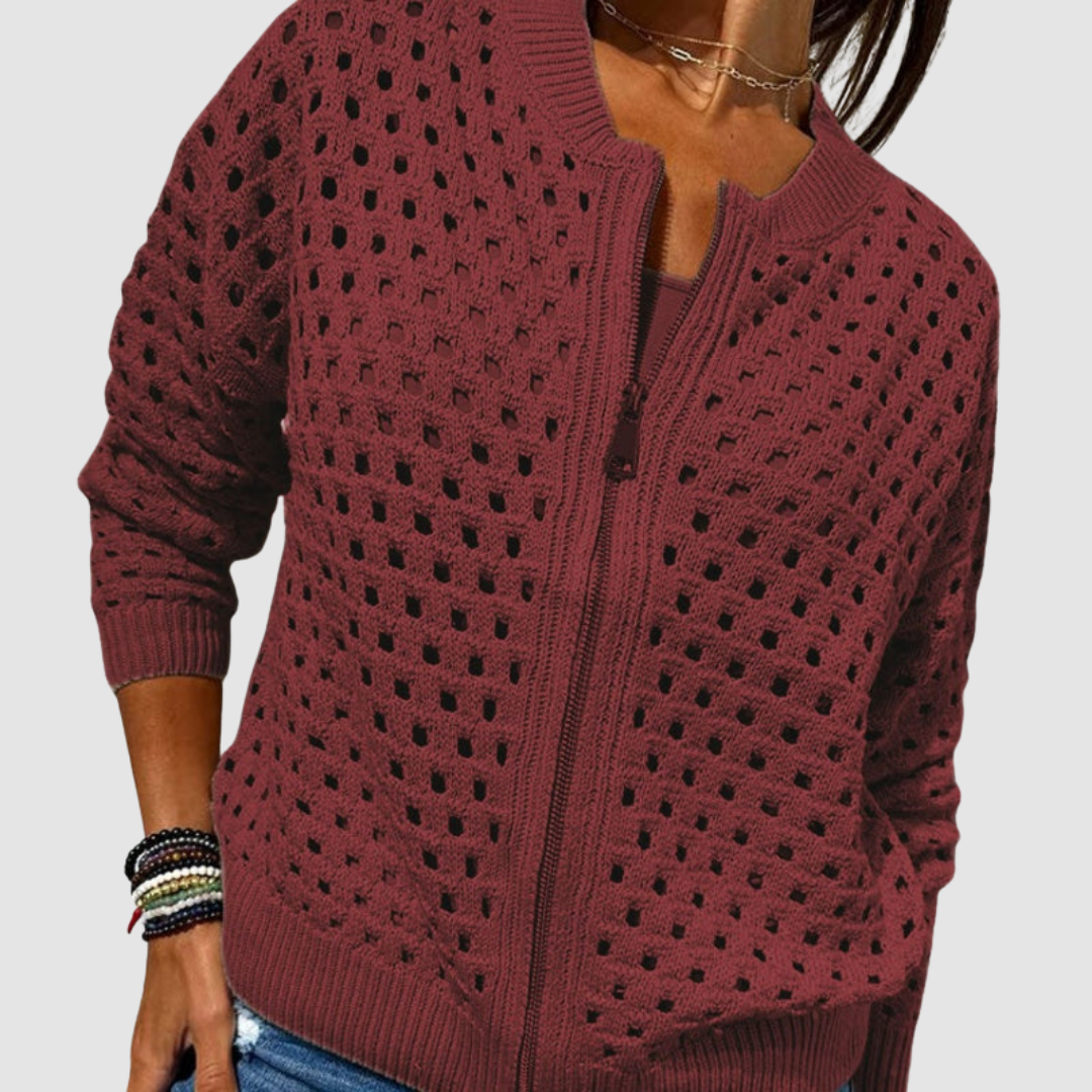 Lena | Cutout Knit Cardigan with Zip Front for Women