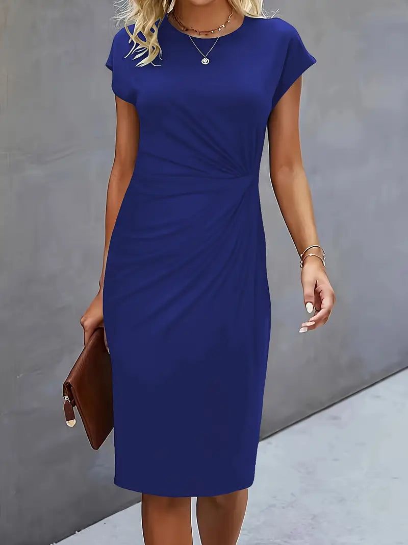 Maja | Ruched Midi Dress with Short Sleeves for Women