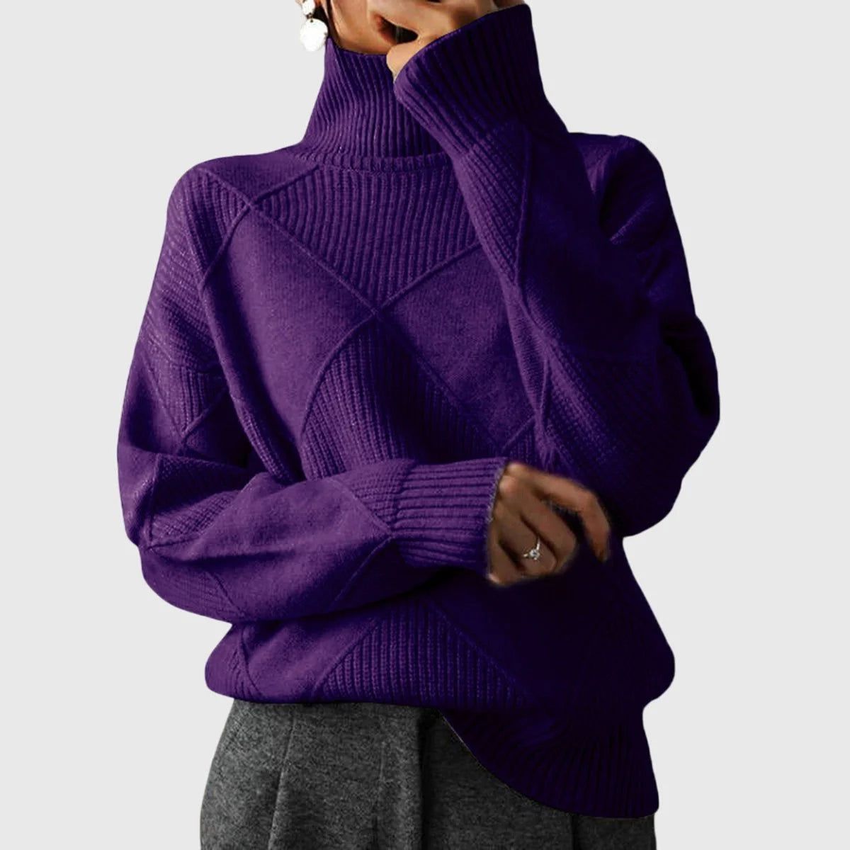 Sabrina | Women's Turtleneck Sweater Ribbed Geometric Knit