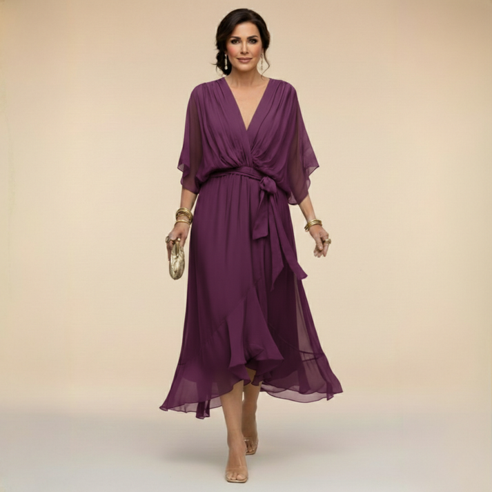 Margot | V-Neck Waist-Tie Maxi Dress for Women