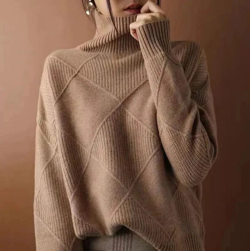 Sabrina | Women's Turtleneck Sweater Ribbed Geometric Knit