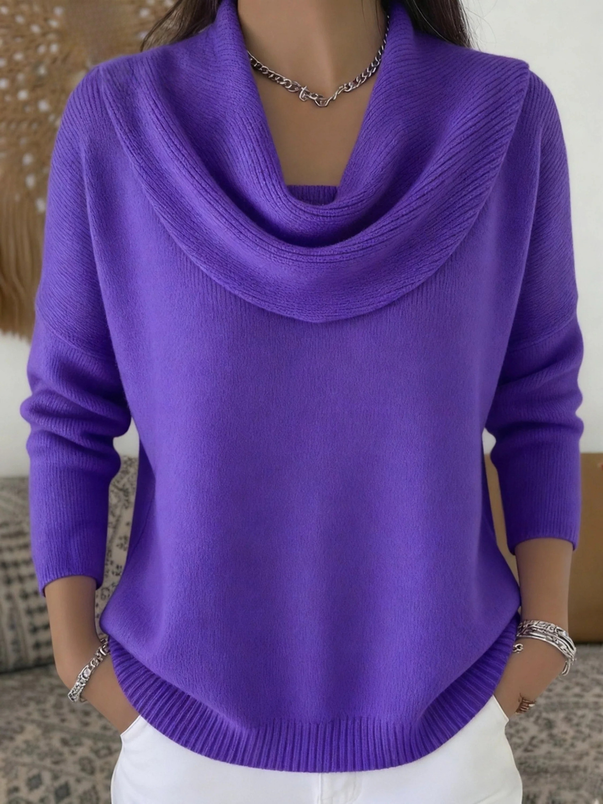 Nadine | Women's Waterfall-Neck Sweater Relaxed-Fit Knit
