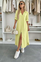 Malou | Button-Front Collared Shirt Dress with Rolled Sleeves