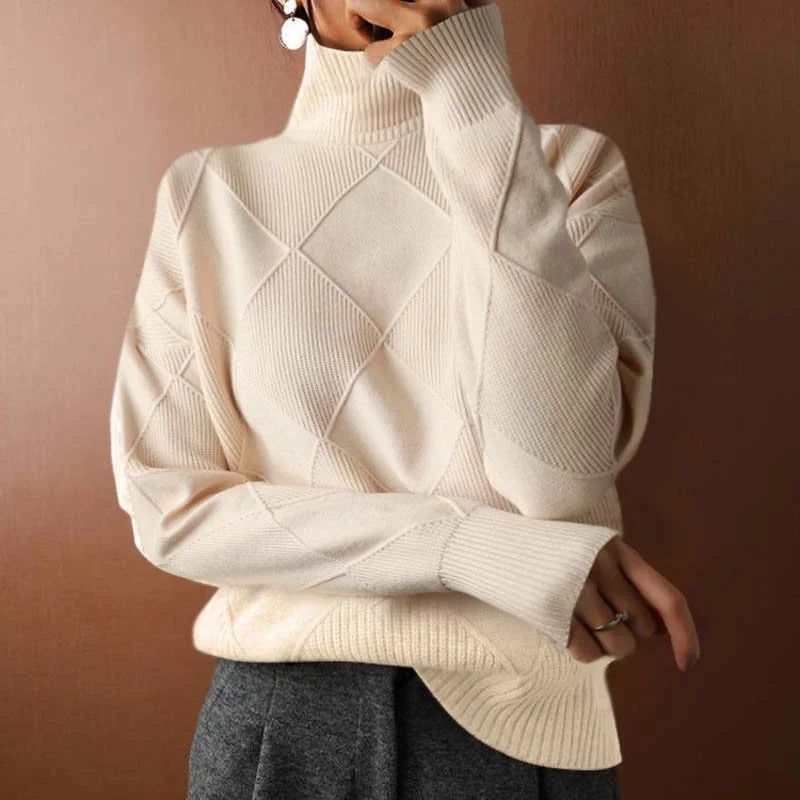 Sabrina | Women's Turtleneck Sweater Ribbed Geometric Knit