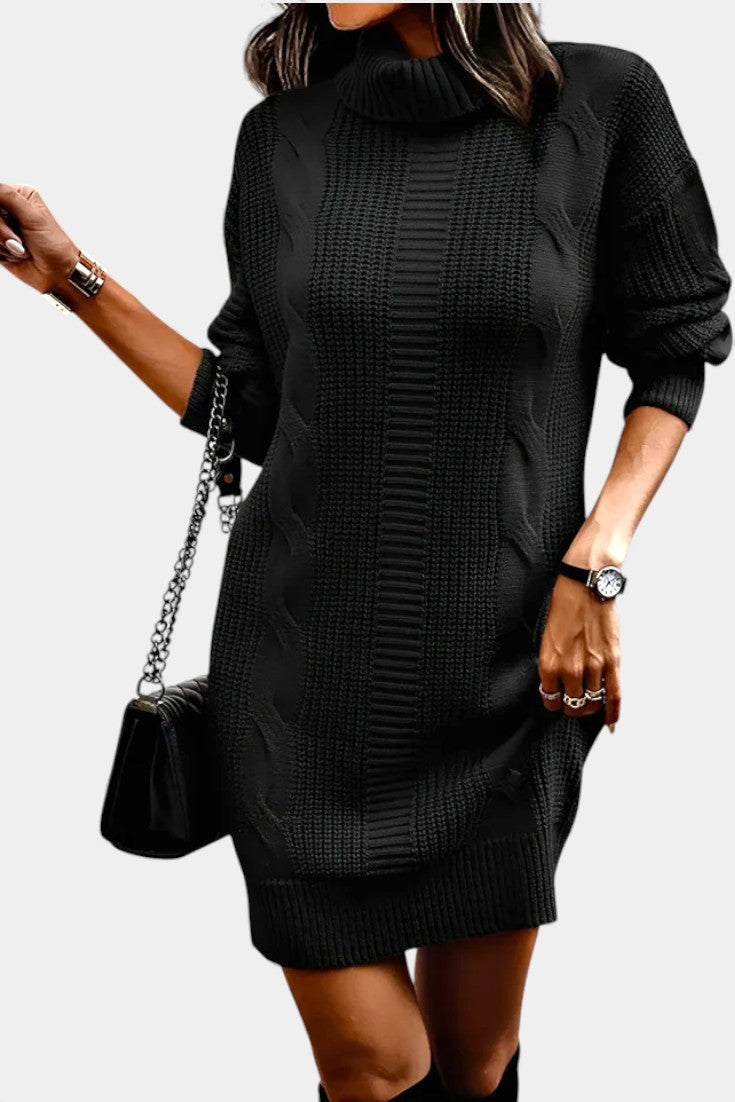 Lindsay | Turtleneck Cable Knit Sweater Dress for Women