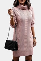 Lindsay | Turtleneck Cable Knit Sweater Dress for Women