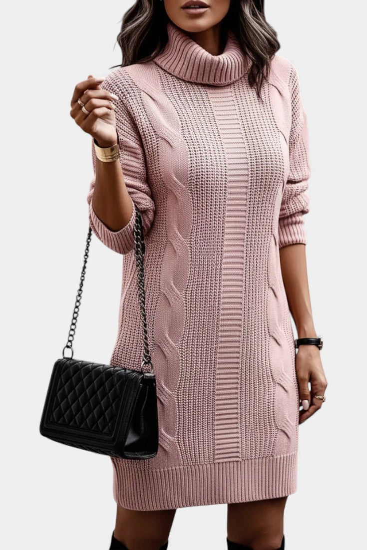 Lindsay | Turtleneck Cable Knit Sweater Dress for Women