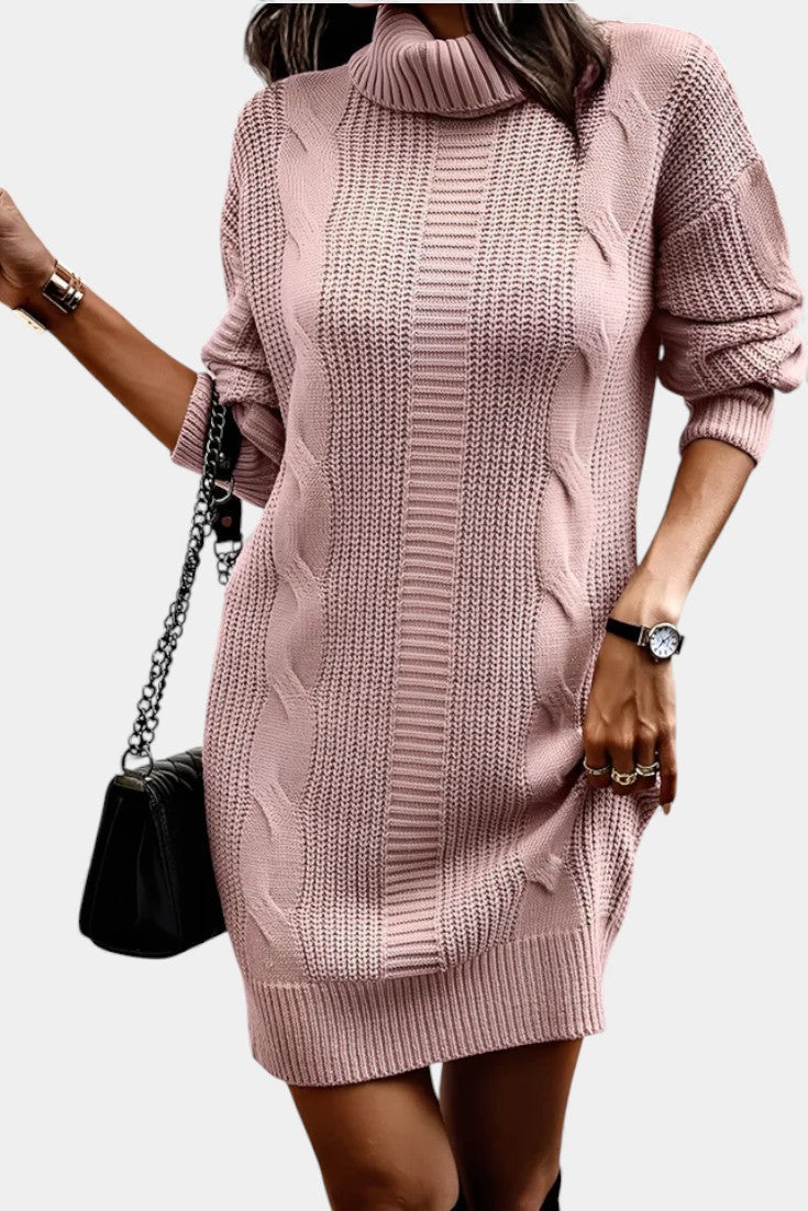 Lindsay | Turtleneck Cable Knit Sweater Dress for Women