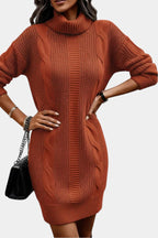 Lindsay | Turtleneck Cable Knit Sweater Dress for Women