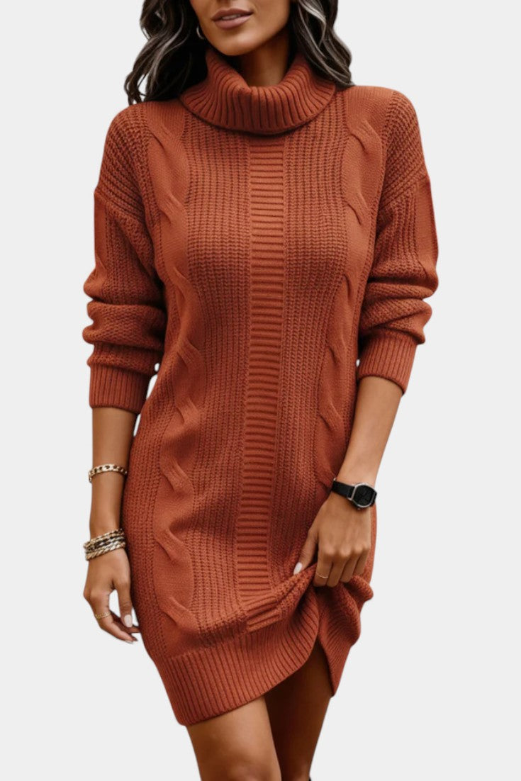 Lindsay | Turtleneck Cable Knit Sweater Dress for Women