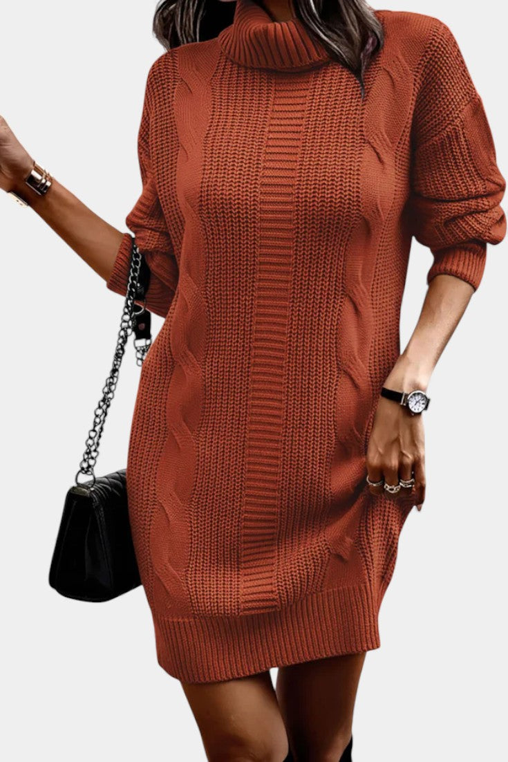 Lindsay | Turtleneck Cable Knit Sweater Dress for Women