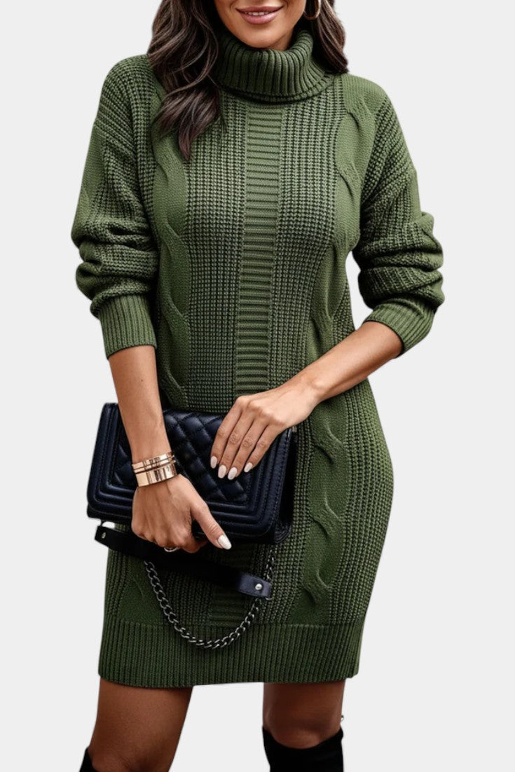 Lindsay | Turtleneck Cable Knit Sweater Dress for Women