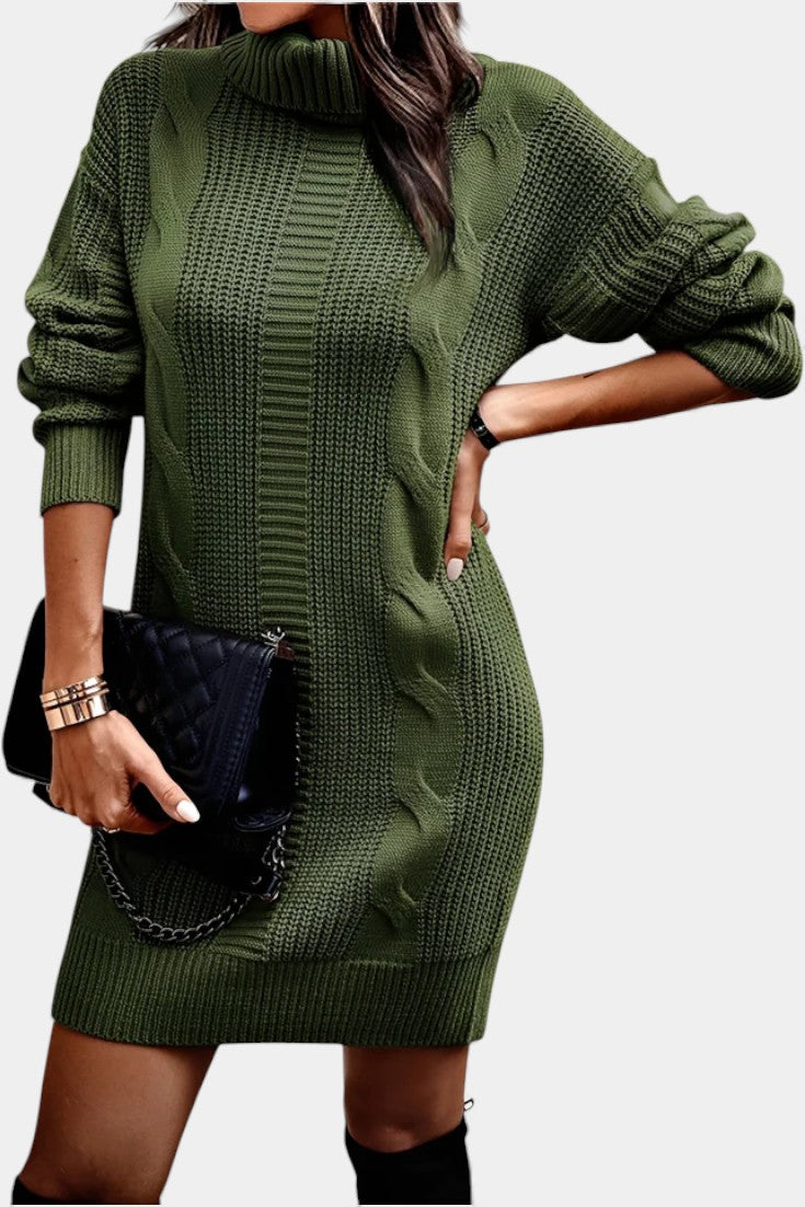 Lindsay | Turtleneck Cable Knit Sweater Dress for Women