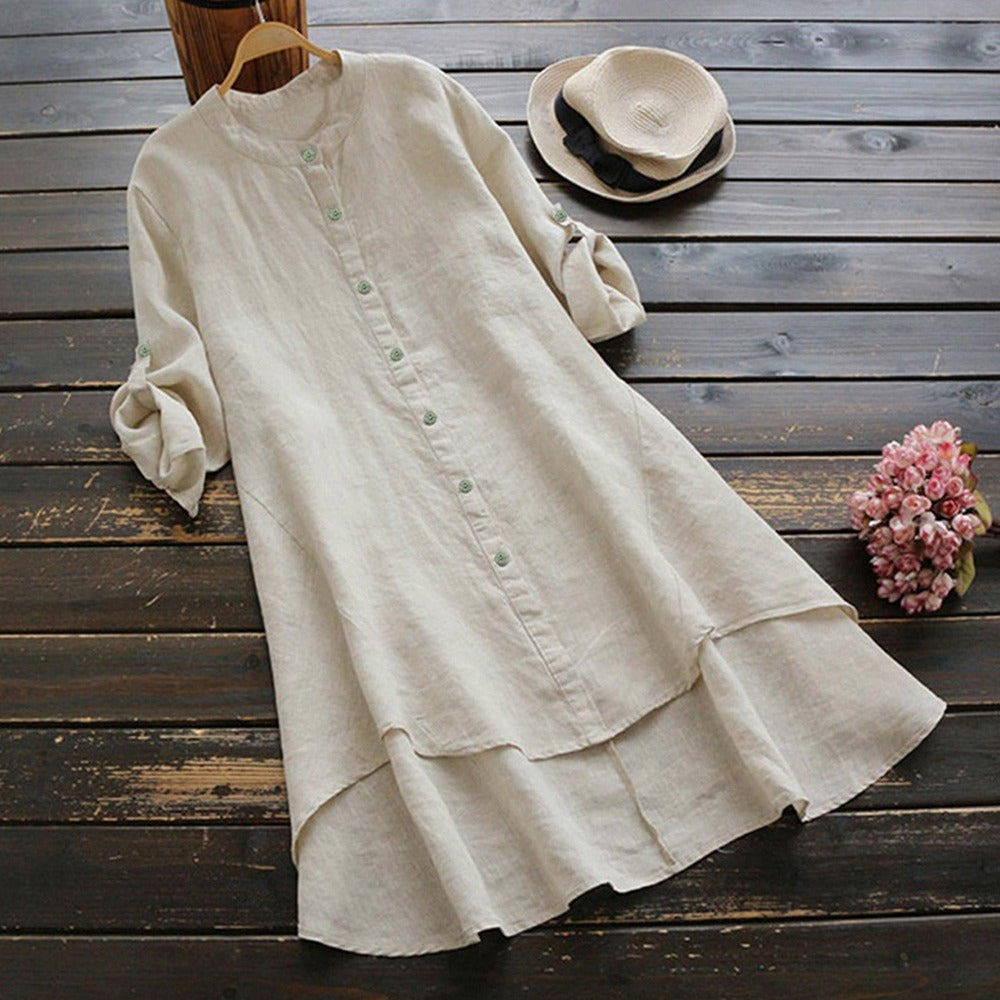 Ingrid | Button-Front Shirt Dress with Layered Hem for Women
