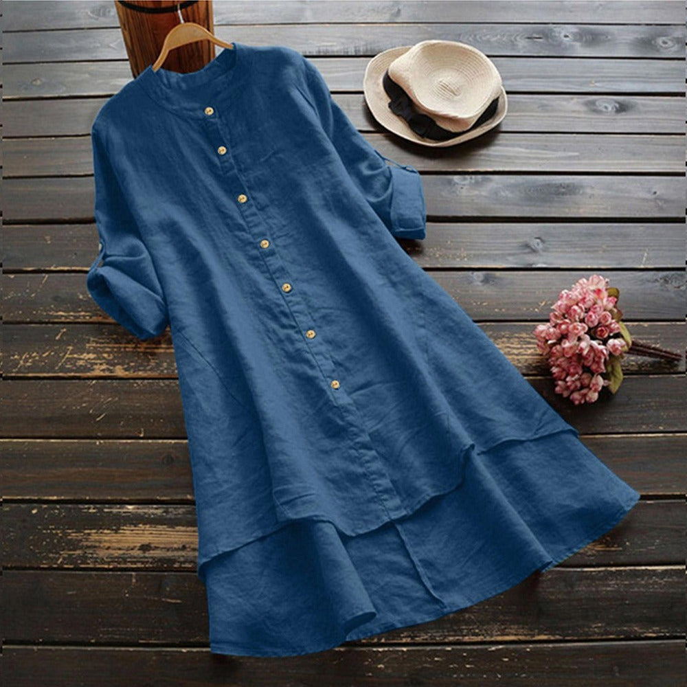 Ingrid | Button-Front Shirt Dress with Layered Hem for Women