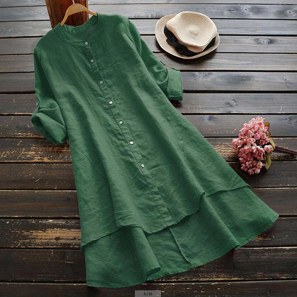 Ingrid | Button-Front Shirt Dress with Layered Hem for Women