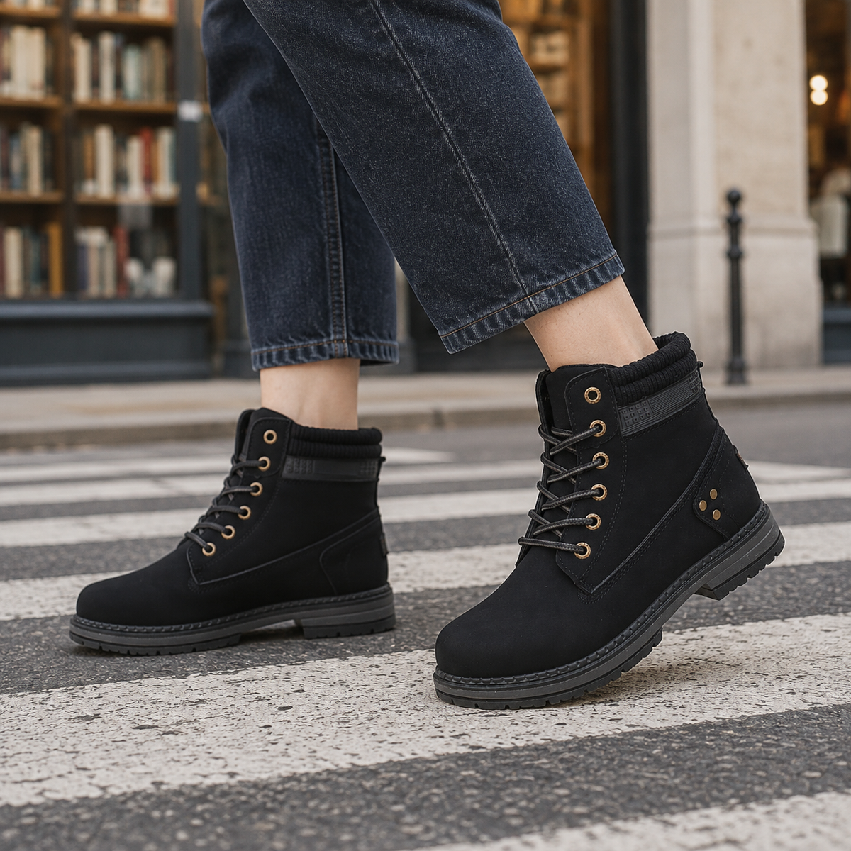 Asta | Lace-Up Ankle Boots with Ribbed Collar for Women