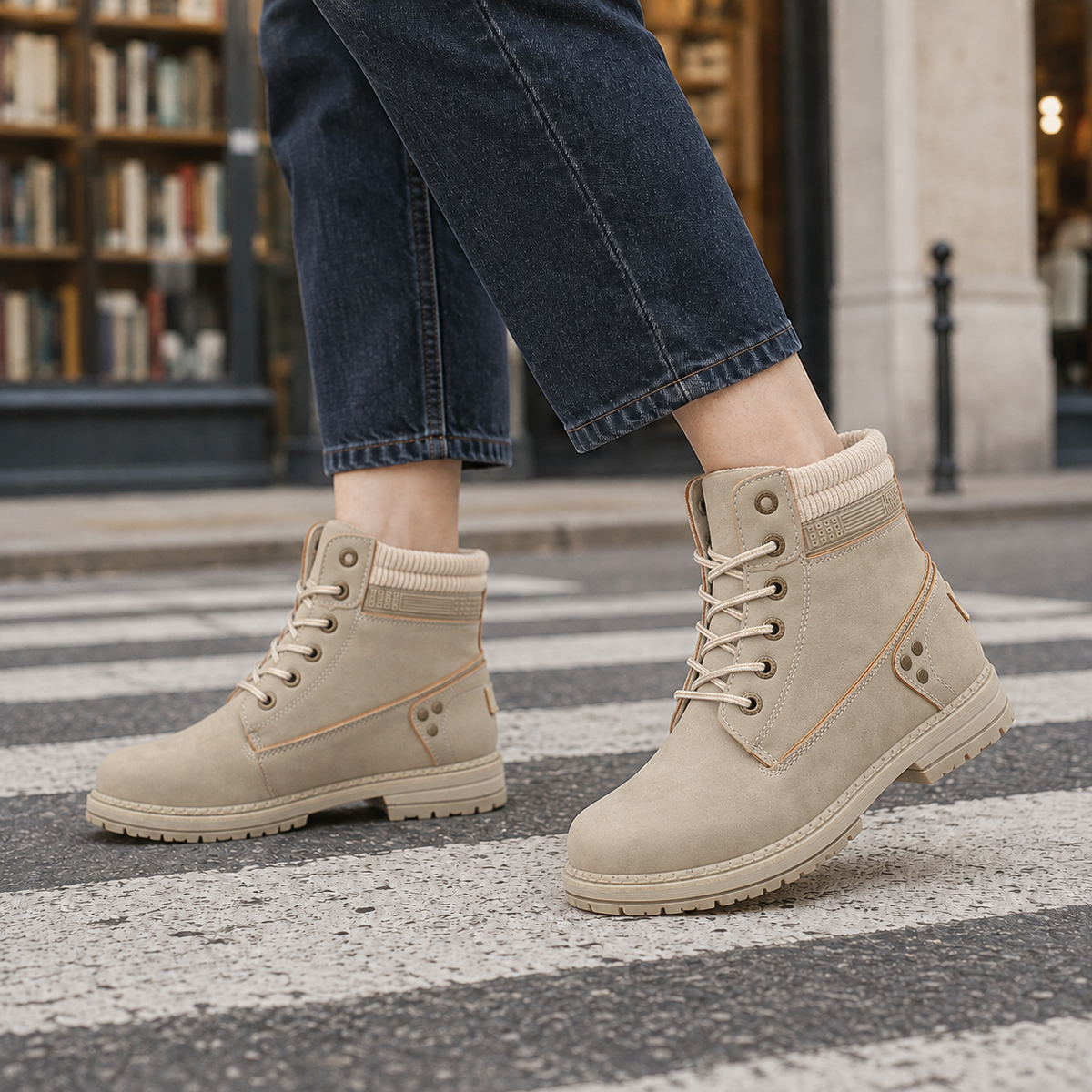 Asta | Lace-Up Ankle Boots with Ribbed Collar for Women