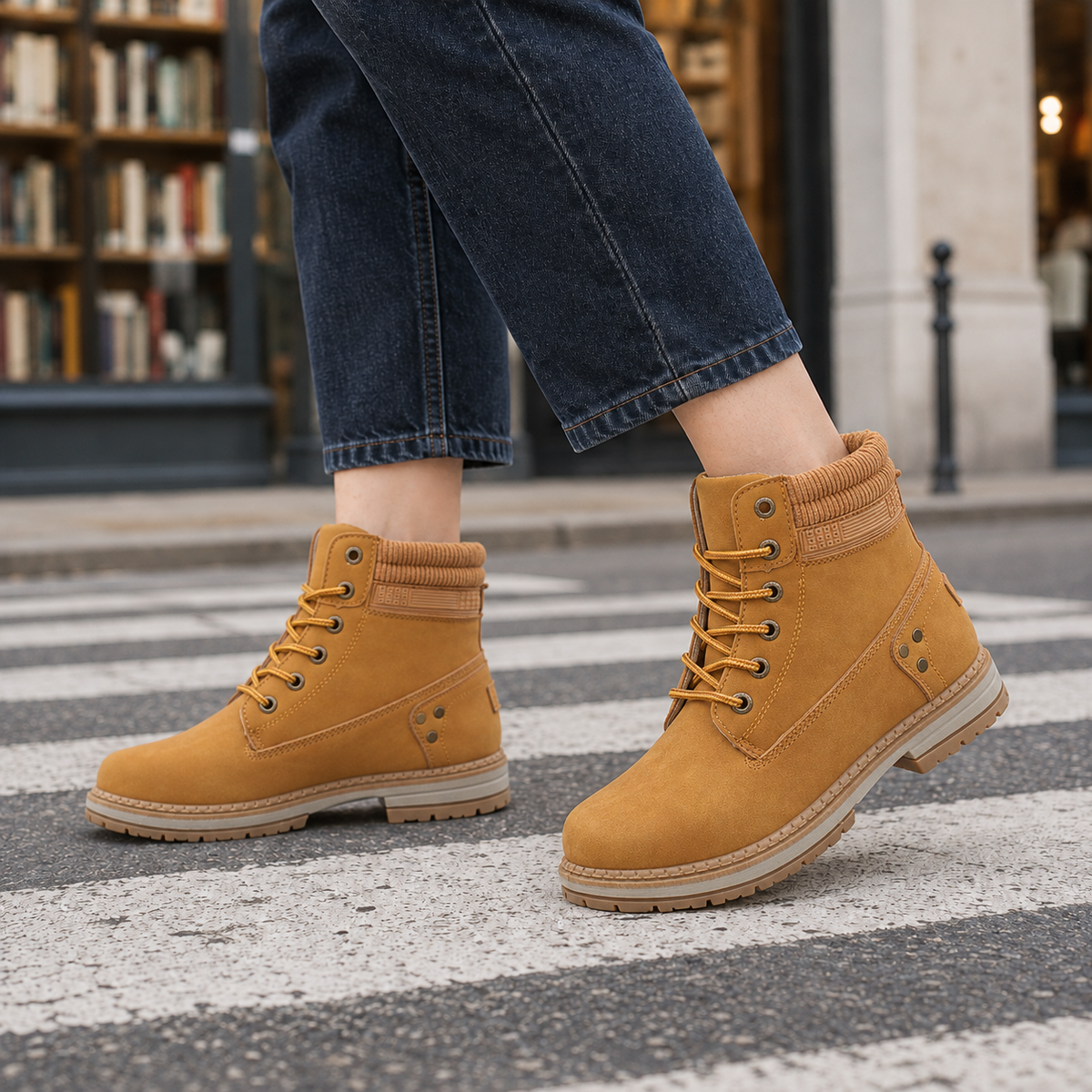 Asta | Lace-Up Ankle Boots with Ribbed Collar for Women