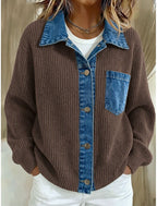 Denise | Ribbed Knit Contrast Collar Cardigan for Women