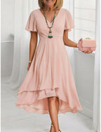 Erna | V-Neck Prom Dress with Flutter Sleeves for Women